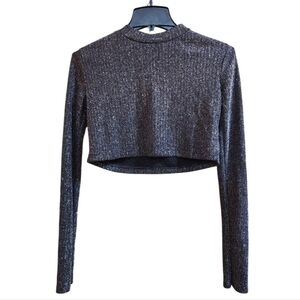 Collusion Shimmer Longsleeve Mockneck Crop Top